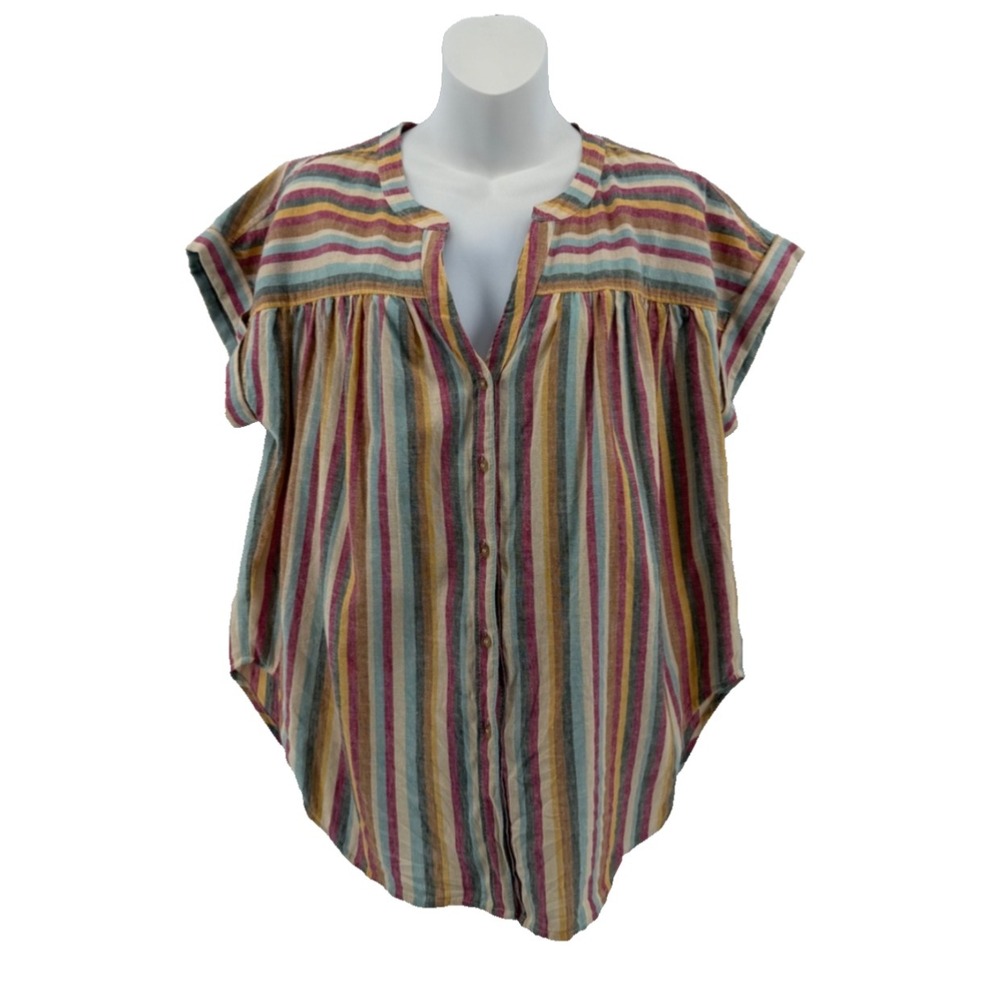 Lou & Grey For Loft Striped Linen Cotton Boho Peasant Blouse Women S